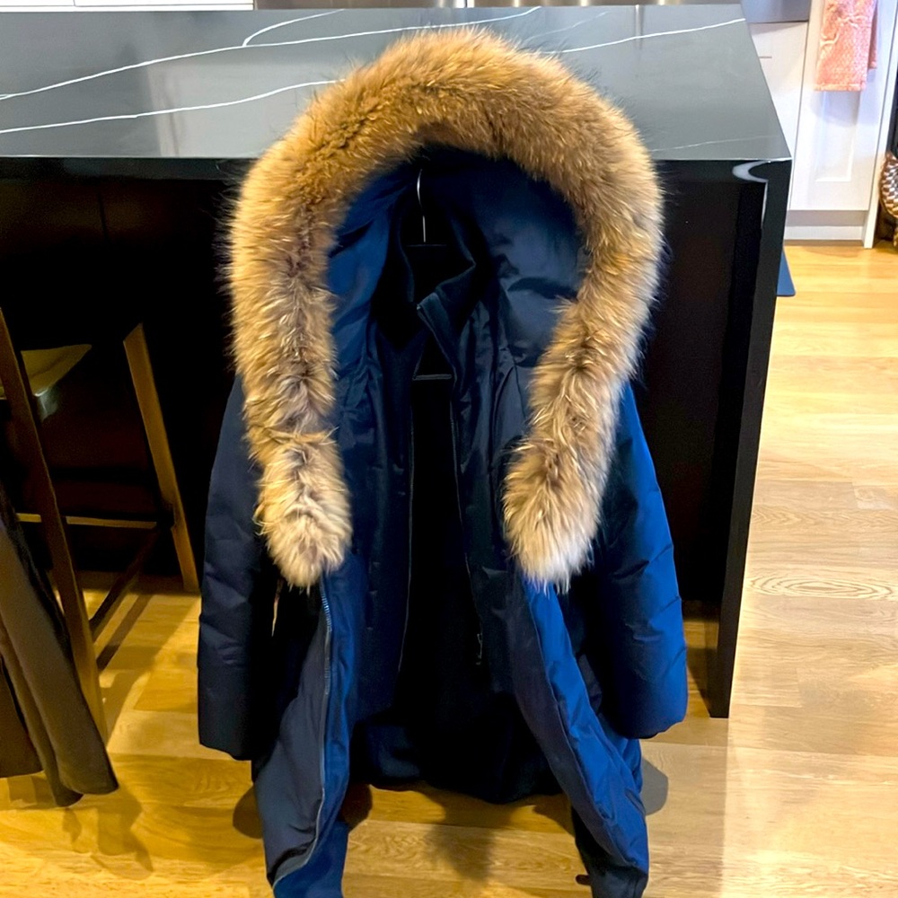 NEW Mackage KAY down coat w/ natural fur Signature Mackage Collar. Color: Navy